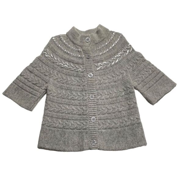 Coldwater Creek Wool Rabbit Hair Blend Cable Knit Embellished Cardigan FLAW Sz M - Picture 8 of 16